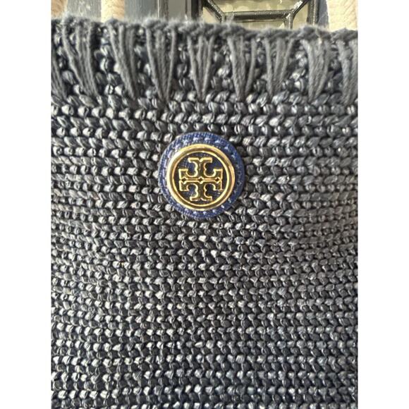 NWT Tory Burch Knotted Whale Tote Navy Blue Handbag Beach Pool Vacation Bag Rare - Picture 5 of 16